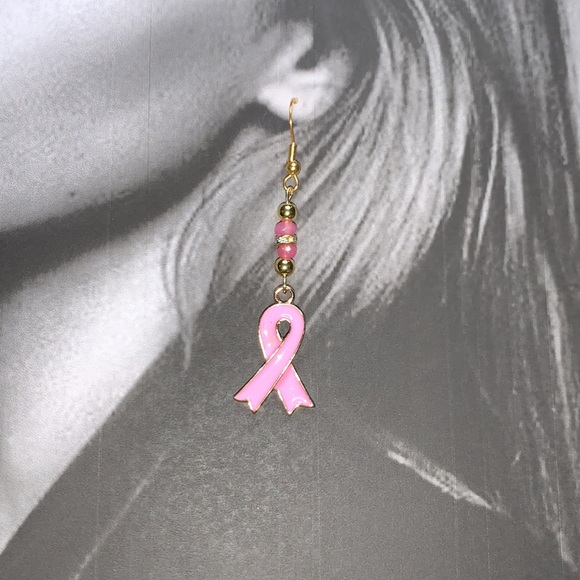 Handcrafted Pink Beaded Hope Dangling Earrings - Picture 1 of 6